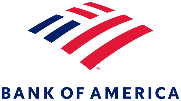 The bank of america logo is red , white and blue