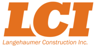 An orange logo for langehaumer construction inc.