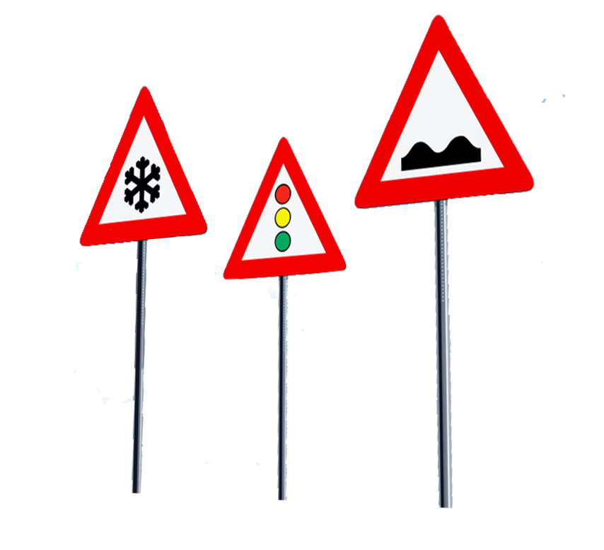Three Road Signs On A White Background One Of Which Has A Snowflake On It — Tableland Workwear In Tolga, QLD
