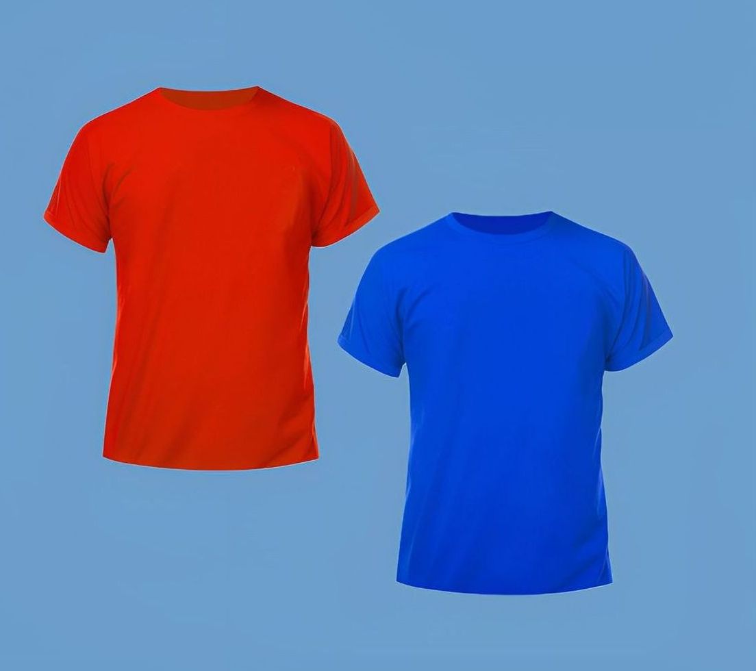 A Red T-shirt and a Blue T-shirt on a Blue Background — Tableland Workwear In Tolga, QLD