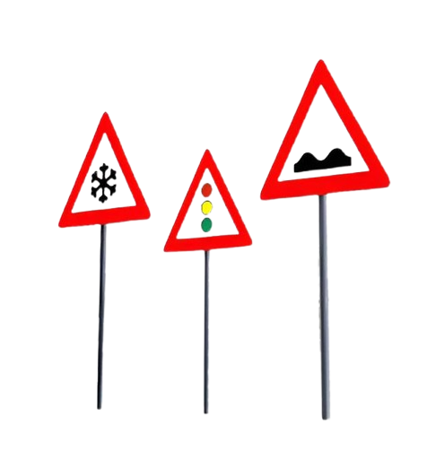 Three Road Signs On A White Background One Of Which Has A Snowflake On It — Tableland Workwear In Tolga, QLD