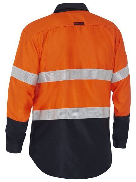 Orange and navy work shirt with reflective stripes. — Tableland Workwear In Tolga, QLD