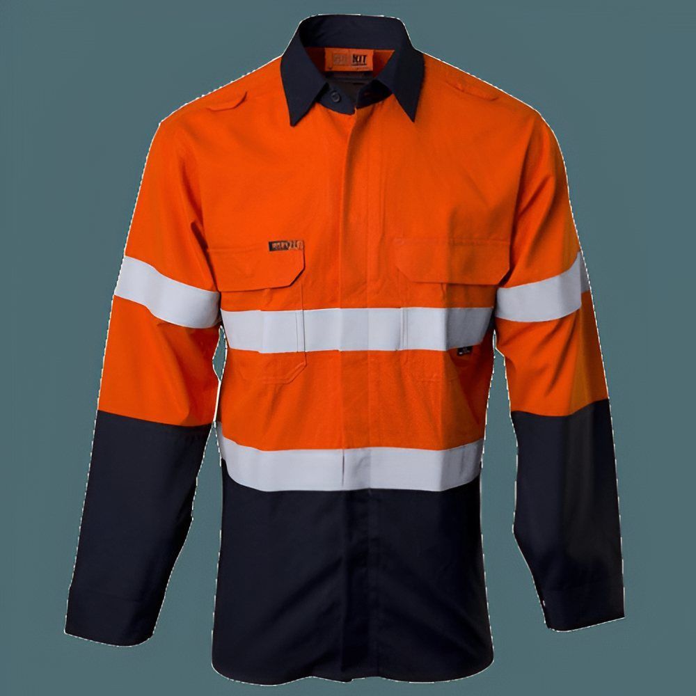 An Orange and Black Shirt With White Stripes on the Sleeves — Tableland Workwear In Tolga, QLD