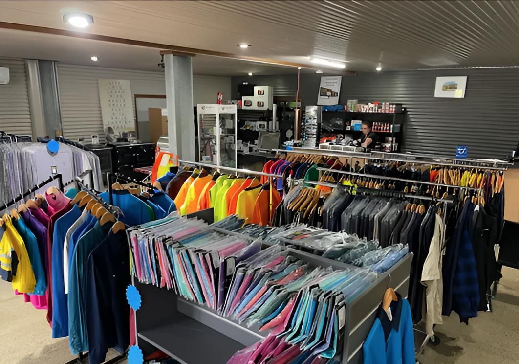 A Store Filled With Lots of Clothes Hanging on Racks — Tableland Workwear In Tolga, QLD