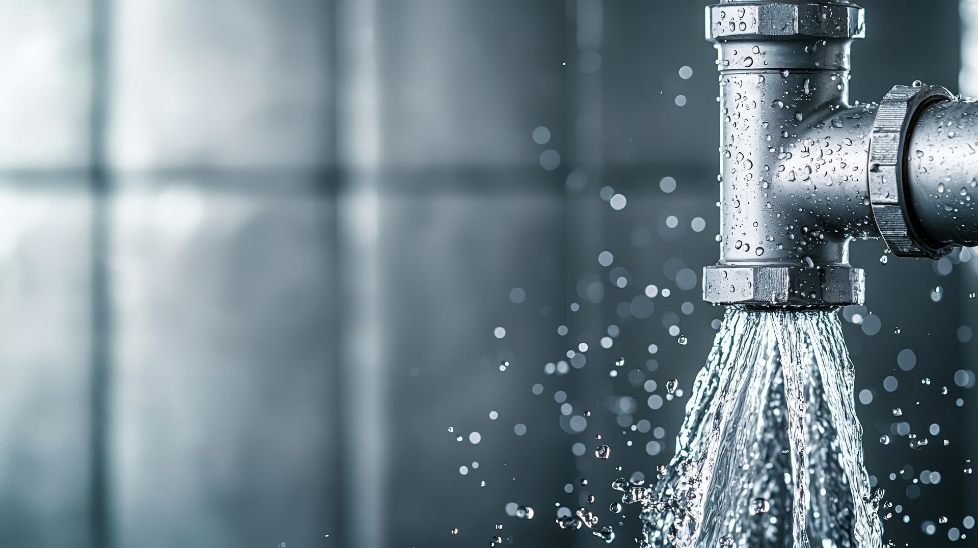 Water is coming out of a pipe in a bathroom.