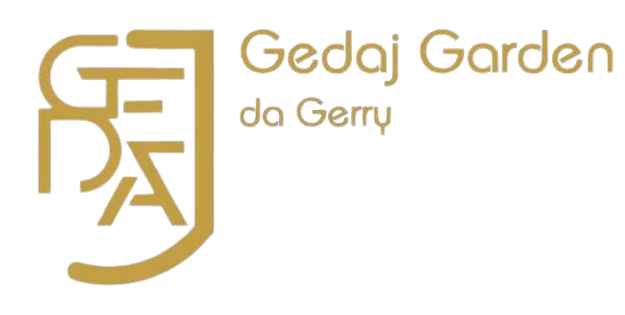 Un logo dorato per gedaj garden da gery su uno sfondo bianco