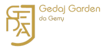 Un logo dorato per gedaj garden da gery su uno sfondo bianco