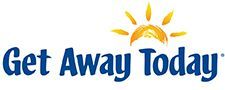 The logo for get away today shows a sun and the words `` get away today ''.