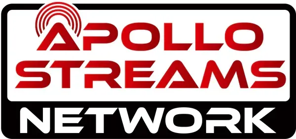 The logo for apollo streams network is red and black