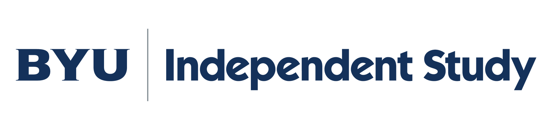 The byu independent study logo is blue and white on a white background.