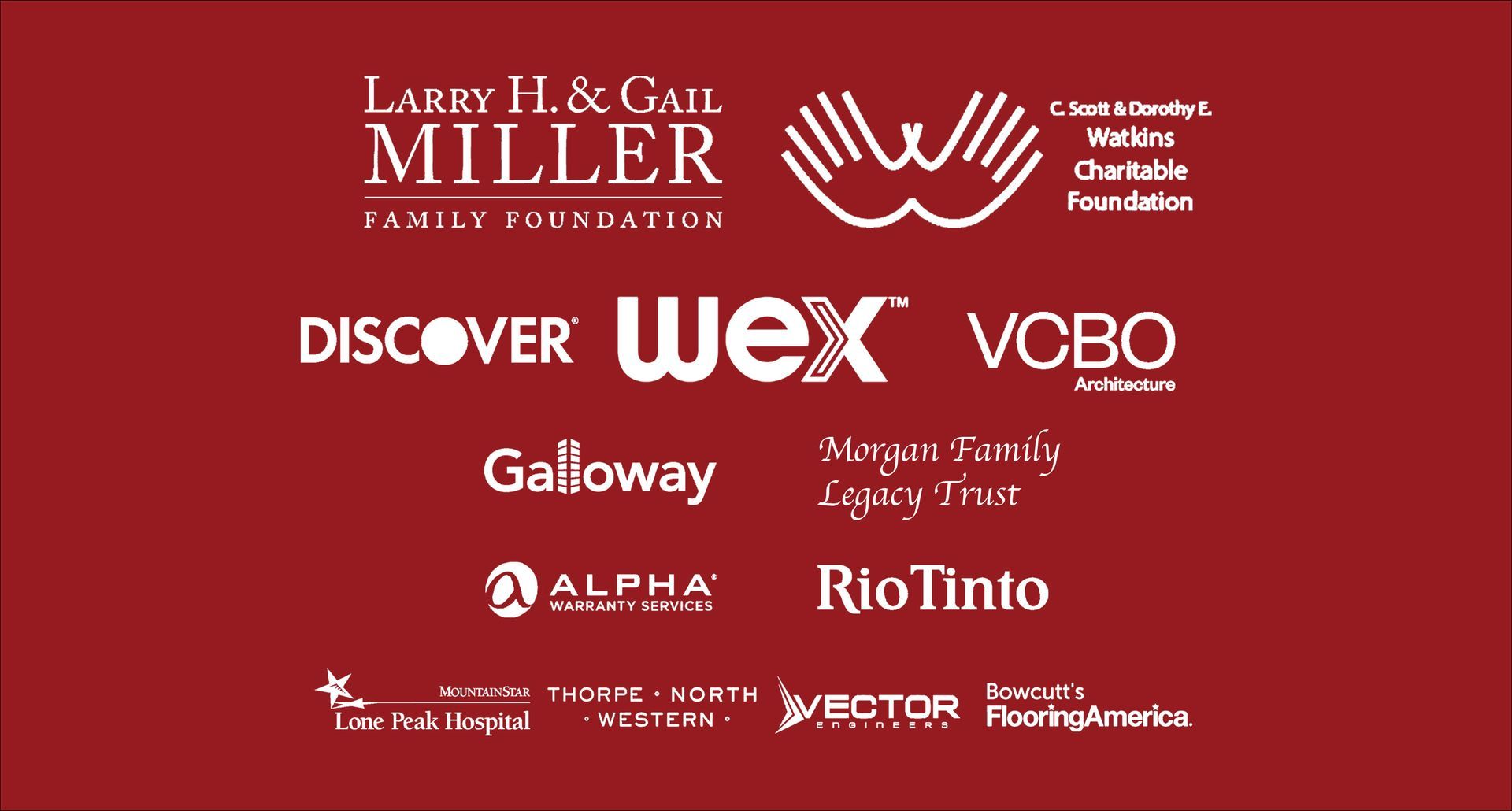 A red background with logos for larry h. & gail miller family foundation