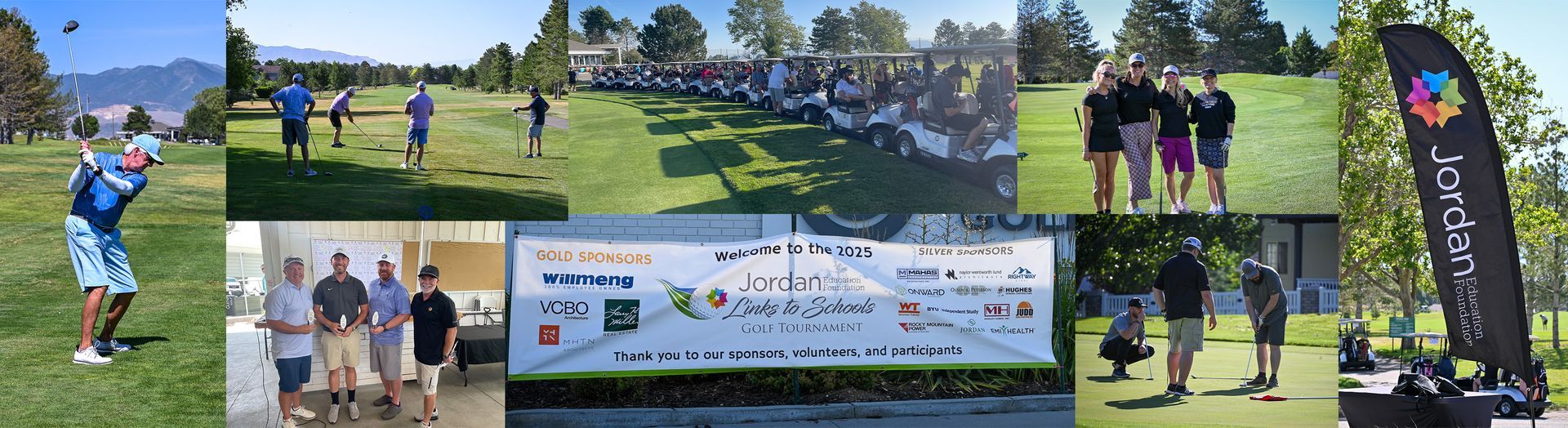A collage of photos of people playing golf
