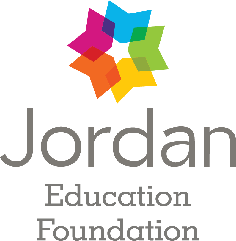 The logo for the jordan education foundation has a colorful star on it