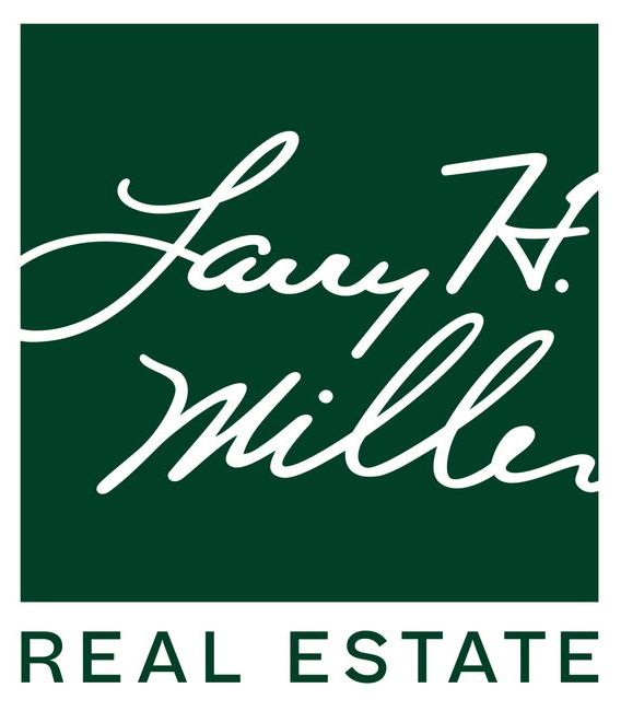 The logo for larry h. miller real estate is green and white.
