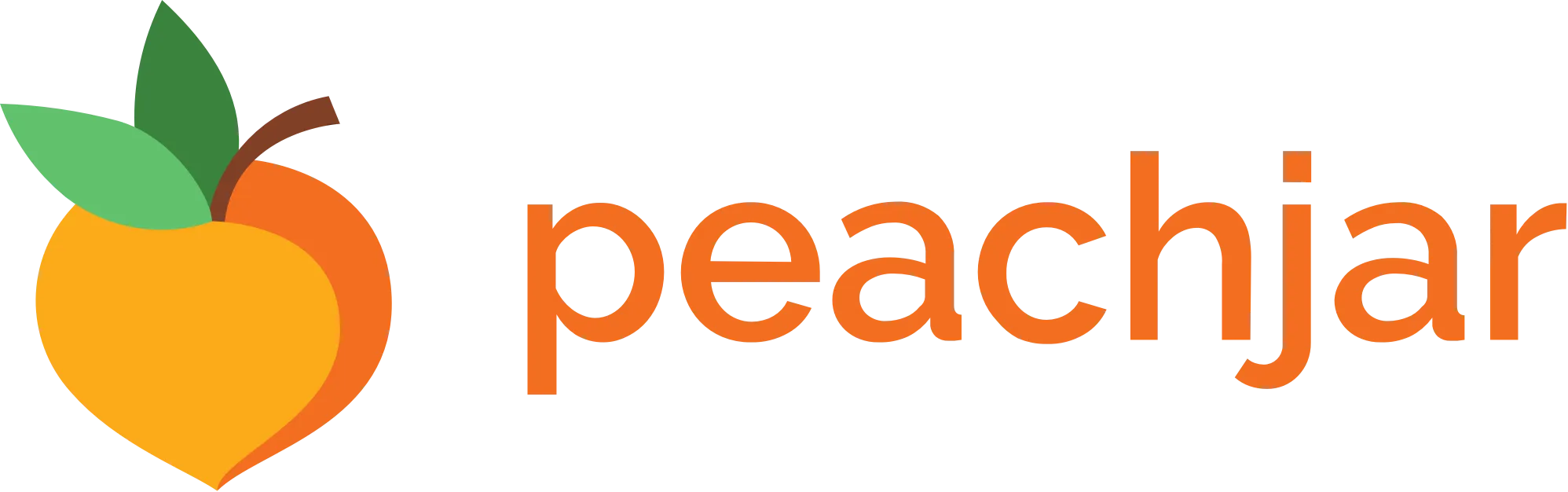 The logo for peachjar is a peach with a green leaf on it.
