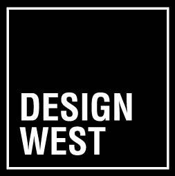 The logo for design west is white on a black background.