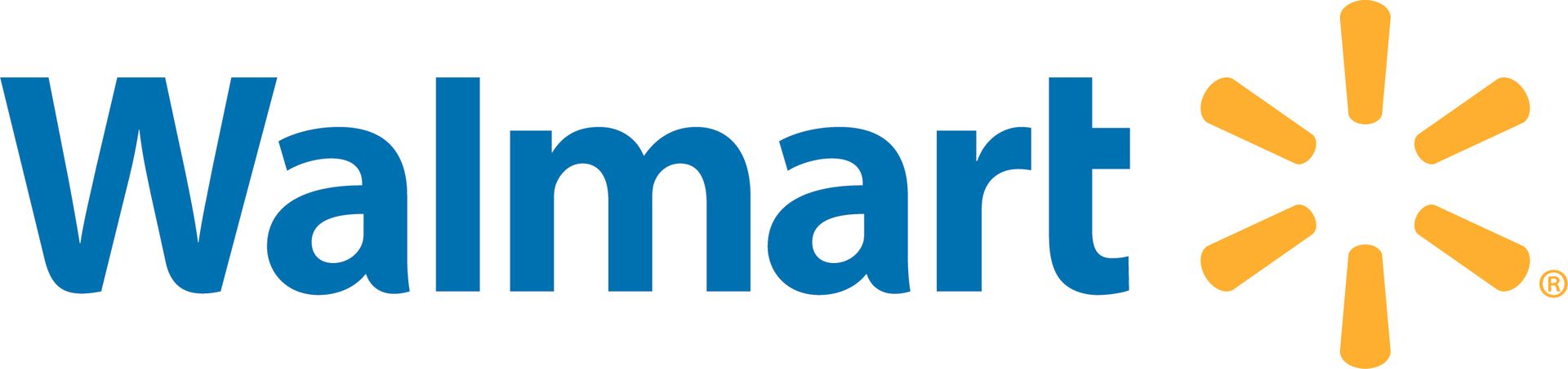 The walmart logo is blue and orange with a yellow star.