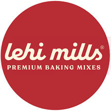 Lehi mills premium baking mixes logo in a red circle