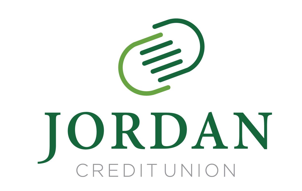 A logo for jordan credit union with a green hand.