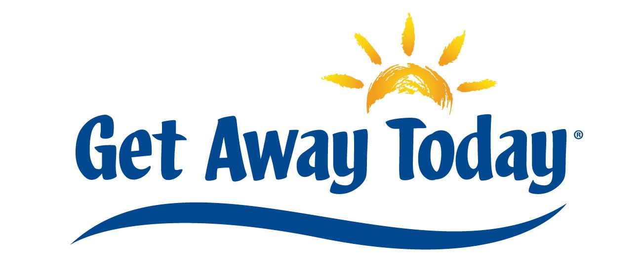 The logo for get away today shows a sun and a wave.