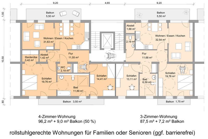 Ein Grundriss eines Hauses mit vielen Zimmern