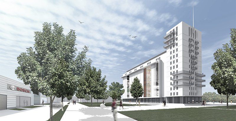Künstlerische Darstellung eines Bosch-Gebäudes