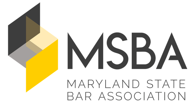 MSBA logo: Abstract yellow and gray geometric shape, with "MSBA" text and "Maryland State Bar Association."