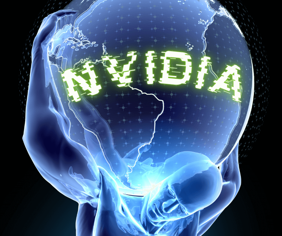 Image of man holding globe on shoulders with NVIDIA printed on it