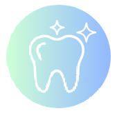 White outline of a tooth with sparkle effect, set against a blue and green gradient background.