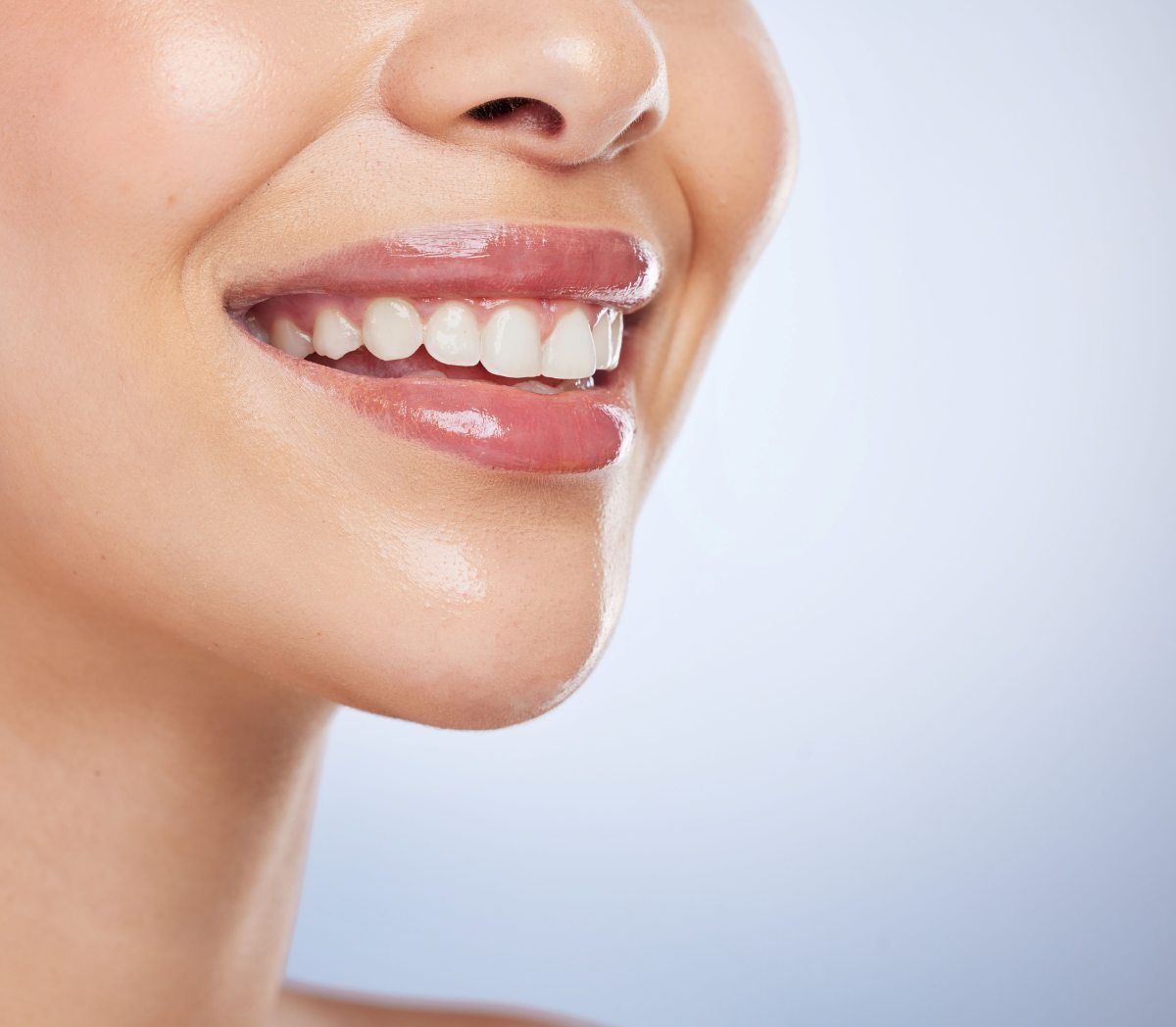 Close-up of smooth aligned teeth showing cosmetic dentistry smile results