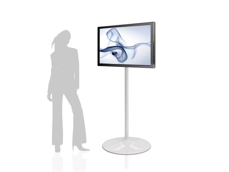 supporto design per monitor a palo singolo su base circolare 'a goccia' bianco lucido