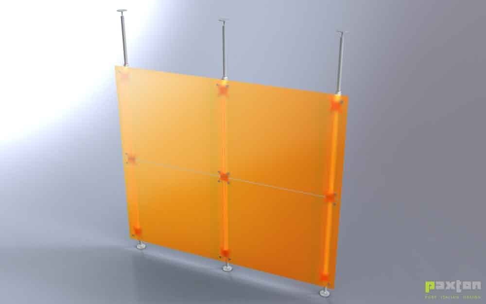 parete divisoria lineare arancio 2x2 fissaggio a soffitto