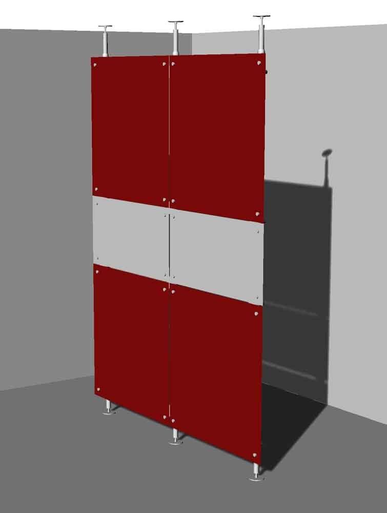 Pareti lineari a soffitto tamponamento a pannelli colorati altezza 250cm