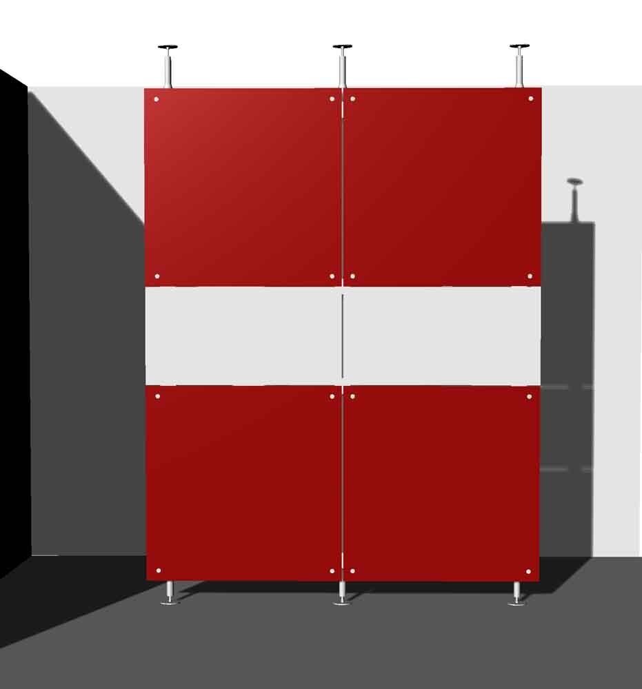 Pareti lineari a soffitto tamponamento a pannelli altezza 250cm