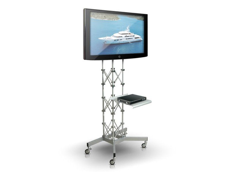 supporto per monitor su ruote richiudibile con ripiano per lettore dvd