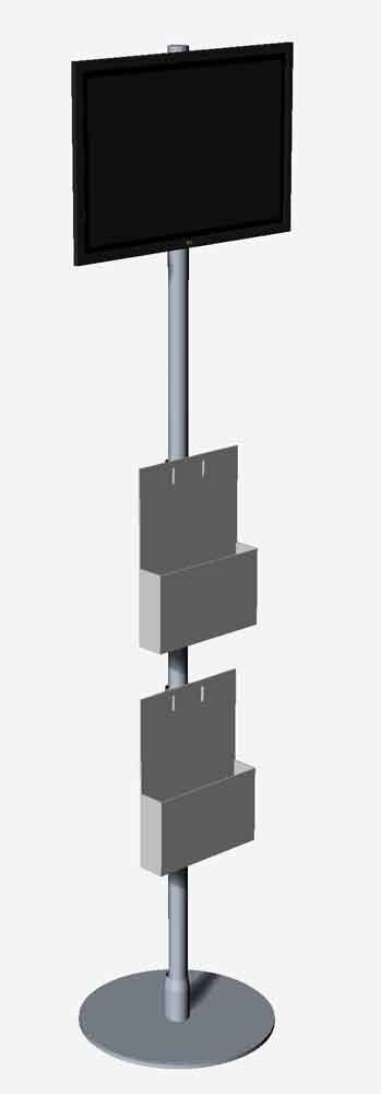 totem espositore autoportante con tasche porta-depliant e supporto porta-monitor componibile per negozi e vetrine