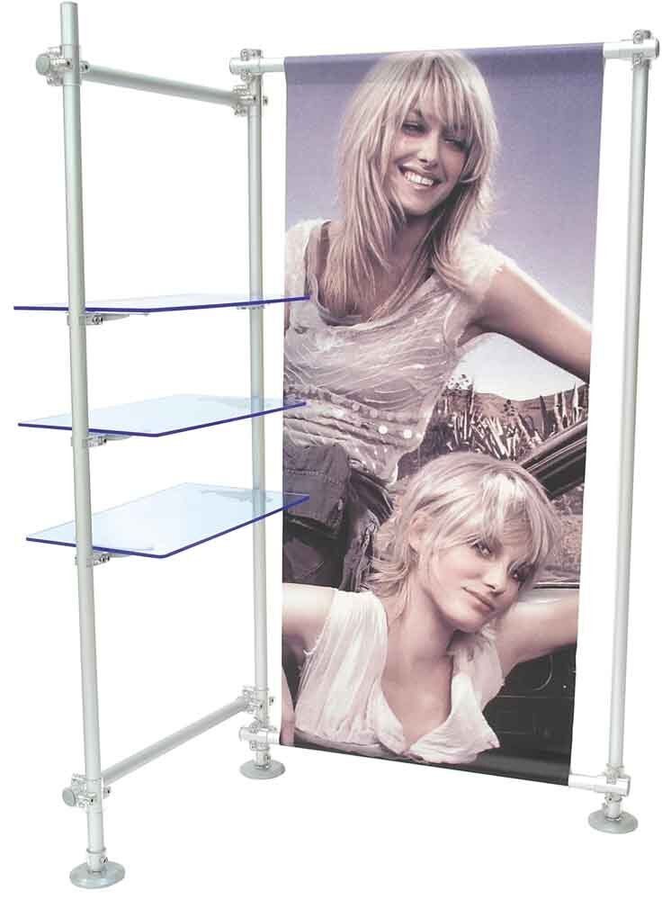 Espositore con mensole componibili e grafica personalizzata