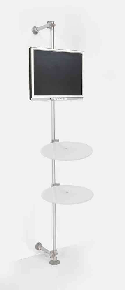 totem espositore a parete con ripiani a sbalzo e supporto per monitor componibile per negozi e vetrine