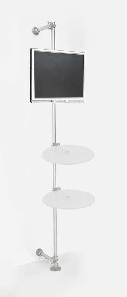 totem promozionale con ripiani e supporto per monitor