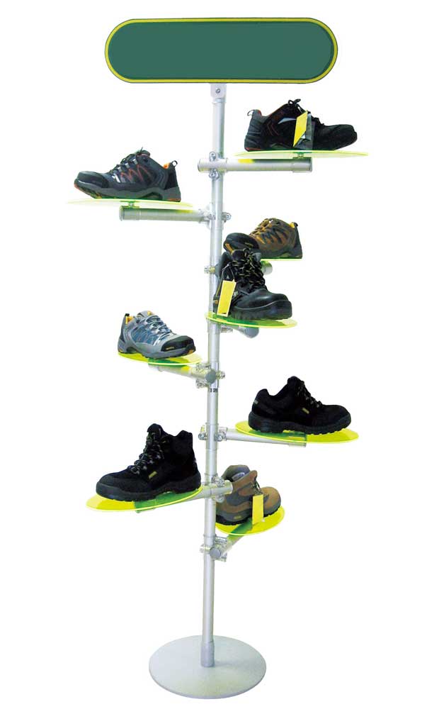 totem con mensole colorate per esposizione scarpe componibile