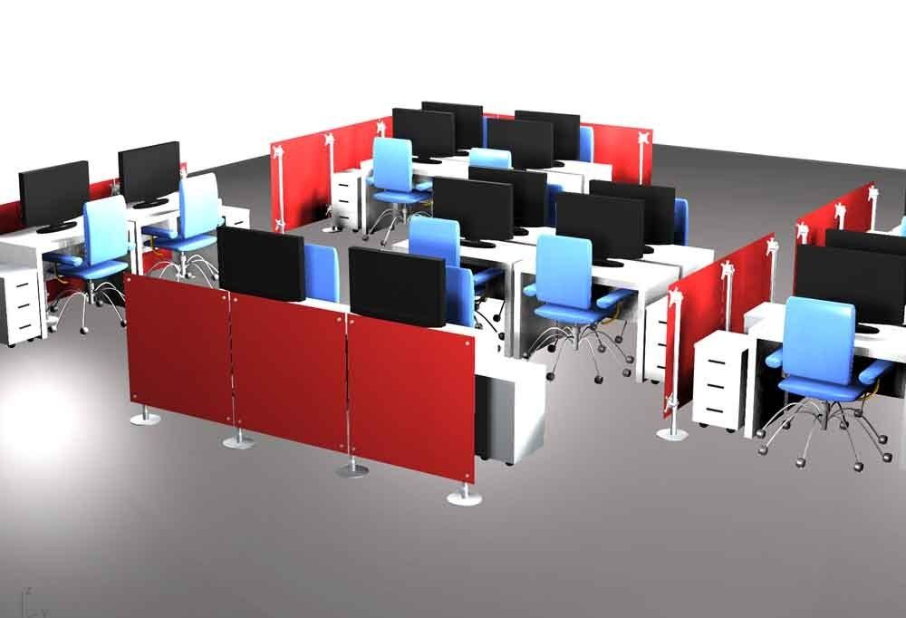 pareti basse dritte lineari divisori scrivanie colore rosso