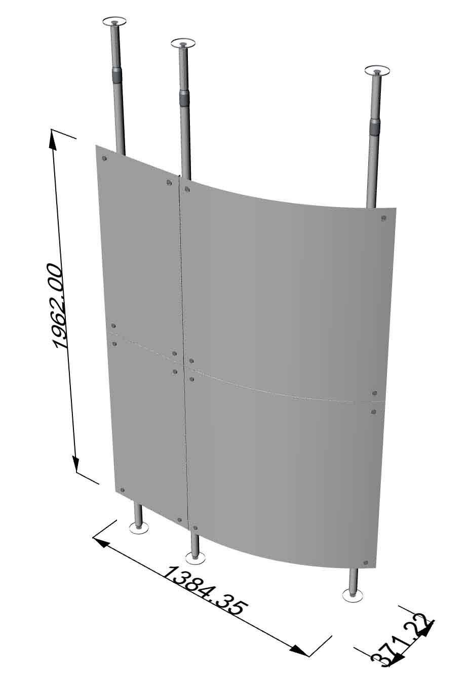 pannelli divisori moduli curvi fissaggio a soffitto