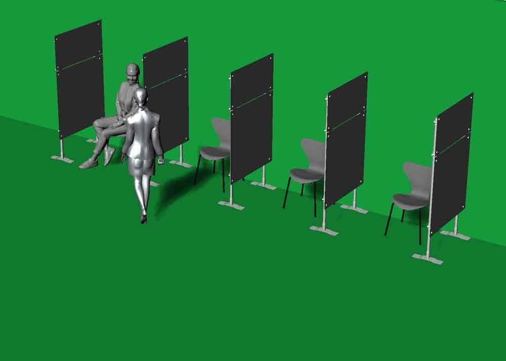 detail of base with castors Mobile partition panel vaccination centre