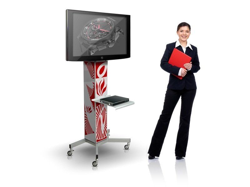 Supporto per monitor su ruote personalizzabile con ripiano a sbalzo