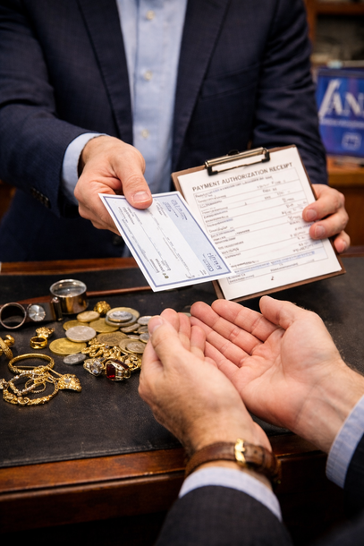 Man examining a detailed vase in a room filled with pottery, number 1.