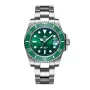 Green and silver wristwatch with a rotating bezel and date display.