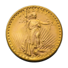 Gold 1933 Saint-Gaudens Double Eagle coin with Lady Liberty holding a torch and olive branch.
