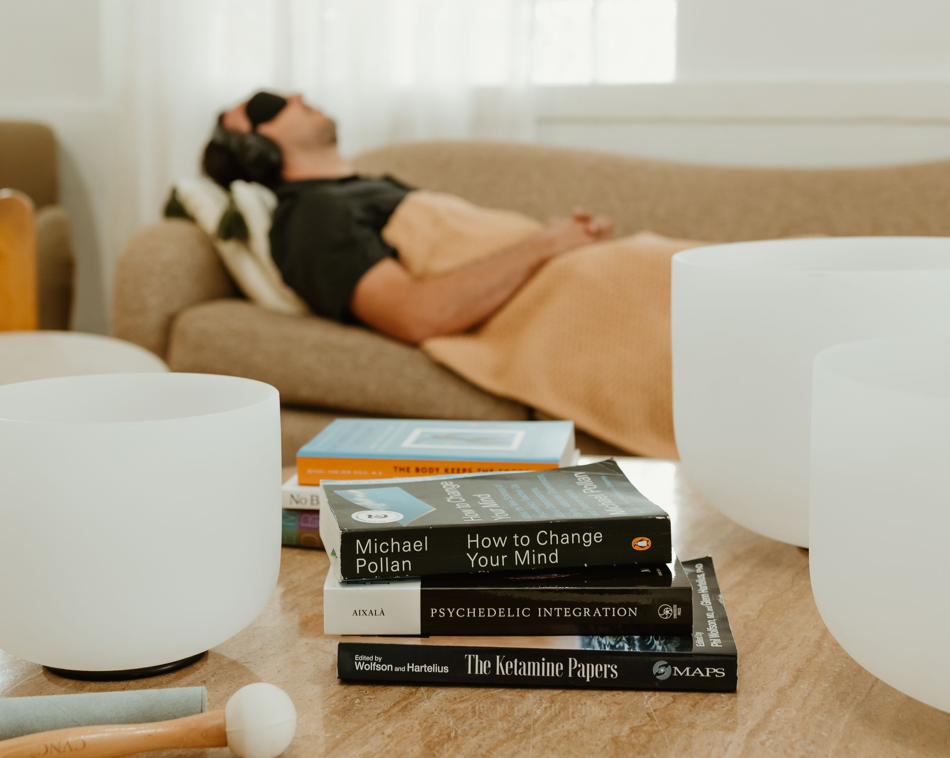 A man laying on a couch.
