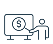 Icon of person pointing to presentation board with a dollar sign