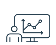 Icon of person in front of presentation board with a chart on it